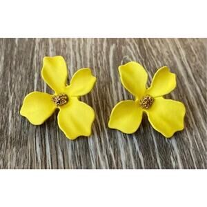 Yellow Hand Painted Metal Flower Earrings
